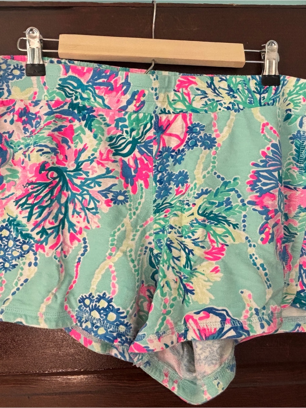 Lilly Pulitzer Seafoam Coral-Print High-Waist Athletic Shorts